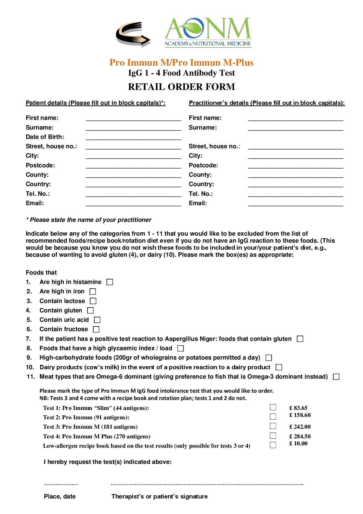 Pim Order Form